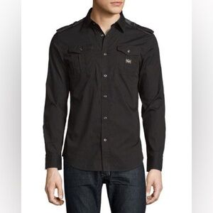 Diesel Slim Fit Men’s M Stretch Woven Black Cargo Shirt Long Sleeve ShoulderTabs